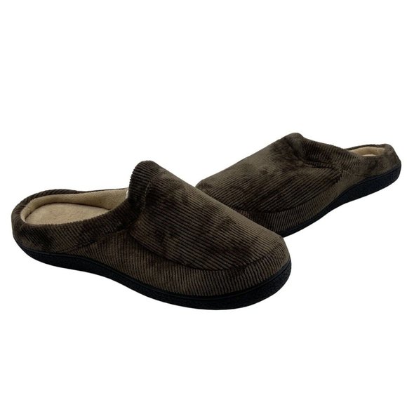 Isotoner Mens Hoodback Memory Foam Slipper Pebble Brown Size M 8-9 - Picture 1 of 3